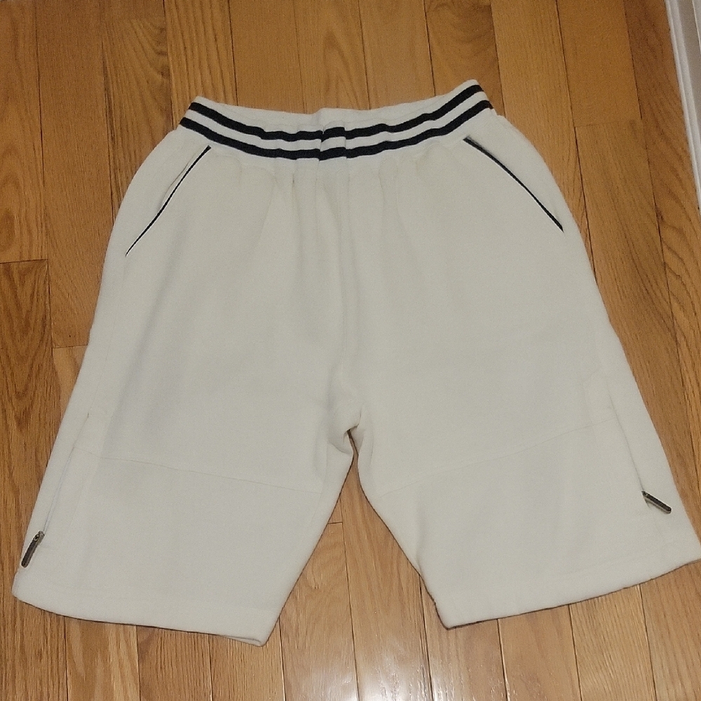Vibe White Athletic Shorts with Striped Waistband